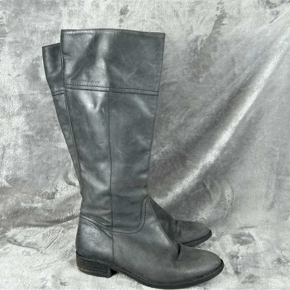 J Crew Leather Riding Boots Knee High Womens‎ 7 Charcoal Gray Soft Leather Italy